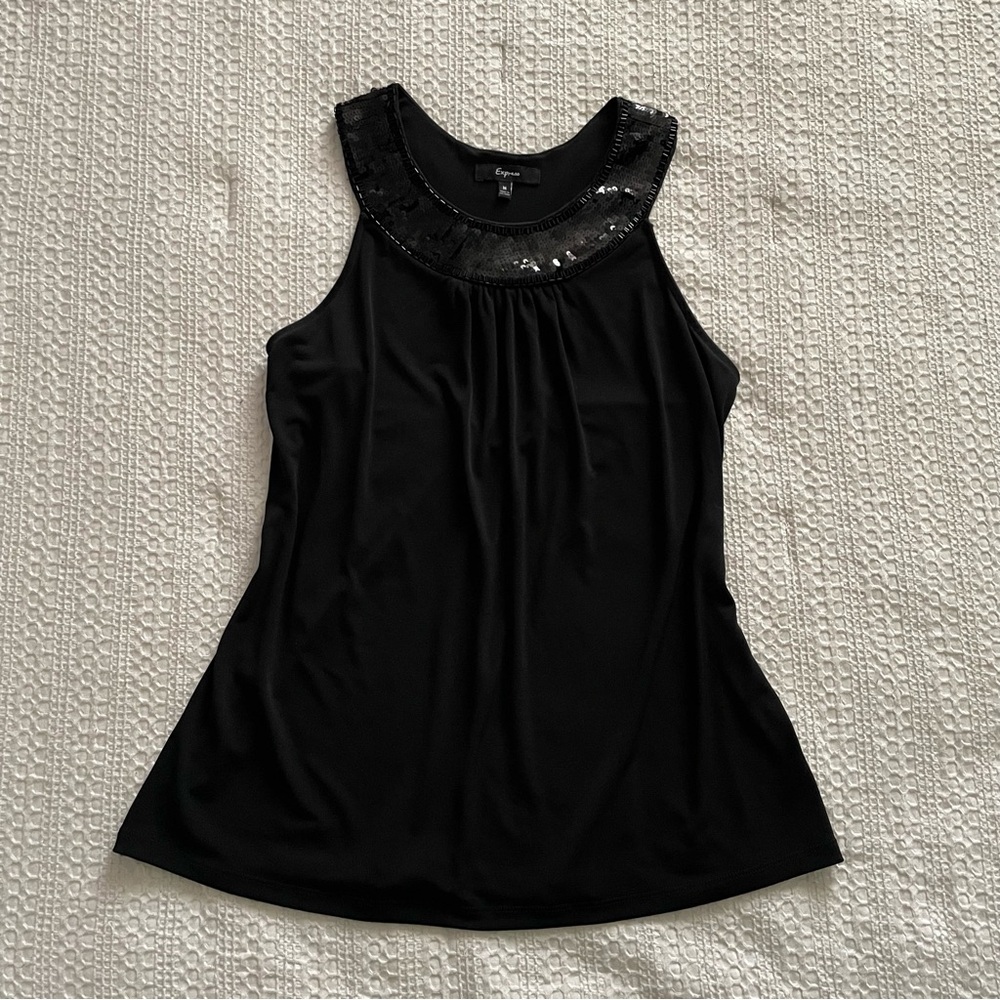 Vintage 2000s black racer back top with beads and sequins